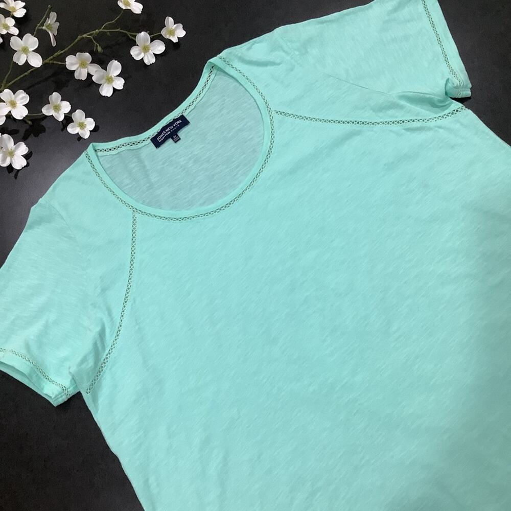 Jones New York Signature Woman Knit Crochet Peekaboo Casual T Shirt Top Mint
